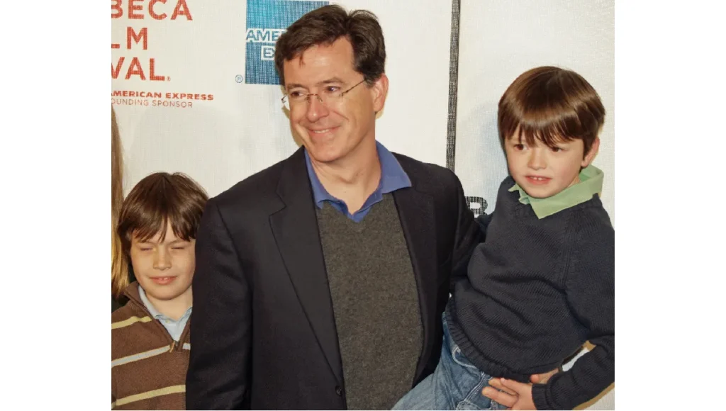 Colbert with his sons, Peter and John, at the Tribeca Film Festival in 2008
